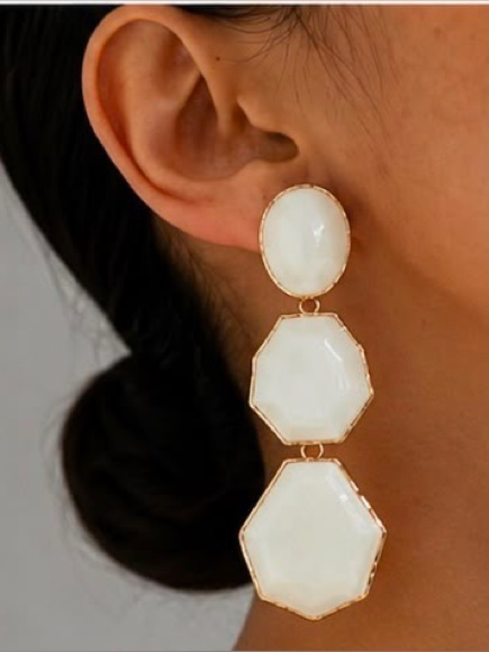 White Gold-Tone Geometric Stone Drop Earrings
